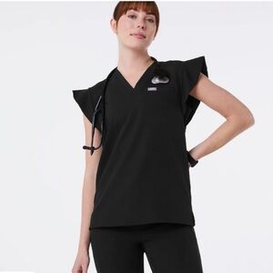 Figs | Black Natal Flutter Sleeve Scrub top
